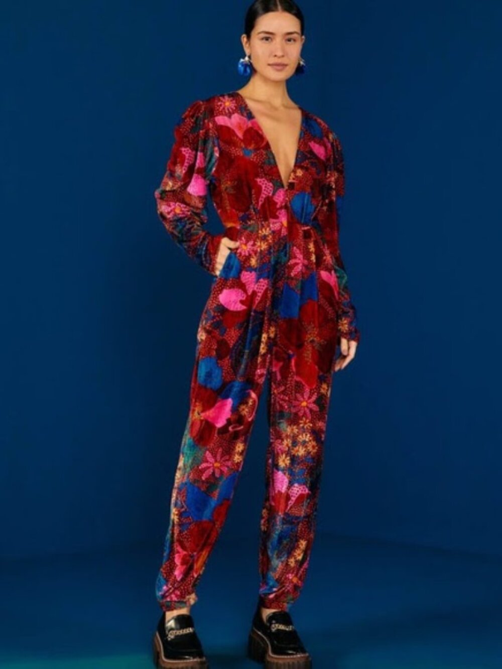 Farm Rio Red Wild Life Snake Velvet Jumpsuit